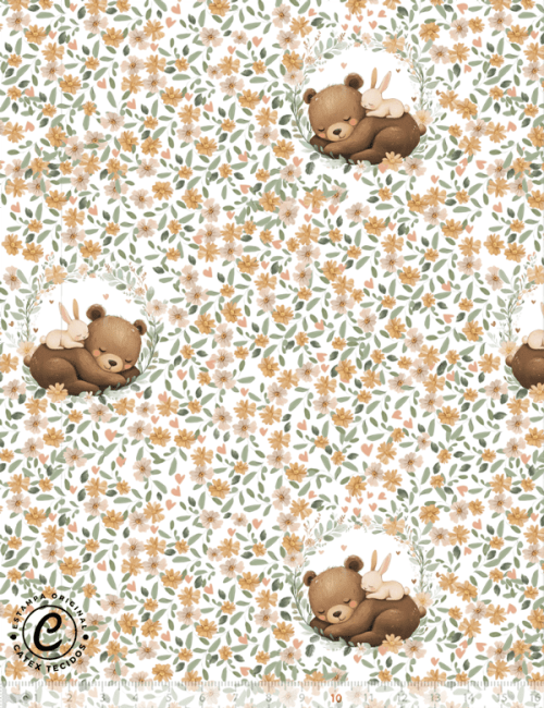 Tecido Tricoline Especial Pequeno Urso - Jardim - 100% Algodão - Largura 1,50m