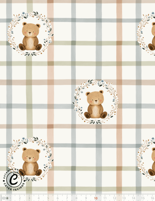 Tecido Tricoline Especial Pequeno Urso - Xadrez - 100% Algodão - Largura 1,50m