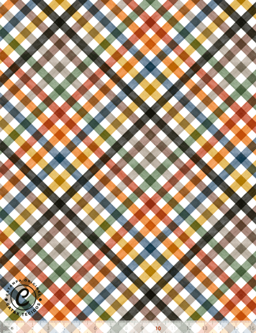Tecido Tricoline Especial Xadrez Diagonal Multicolor - 100% Algodão - Largura 1,50m