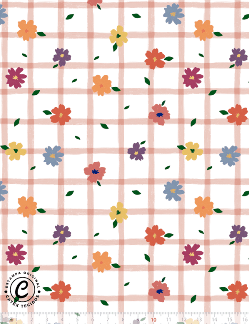 Tecido Tricoline Especial Xadrez Floral Pincelado - 100% Algodão - Largura 1,50m Tecido Tricoline Especial Xadrez Floral Pincelado - 100% Algodão - Largura 1,50m
