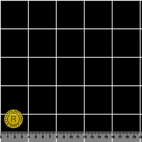 Tecido Tricoline Coleção Funny Black & White - Square Grid - Preto - 100% Algodão - Largura 1,50m