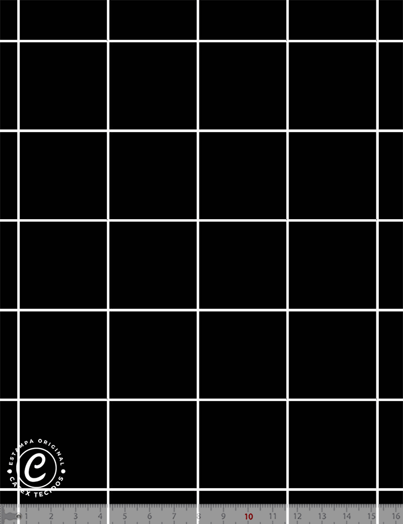 Tecido Tricoline Coleção Funny Black & White - Square Grid - Preto - 100% Algodão - Largura 1,50m
