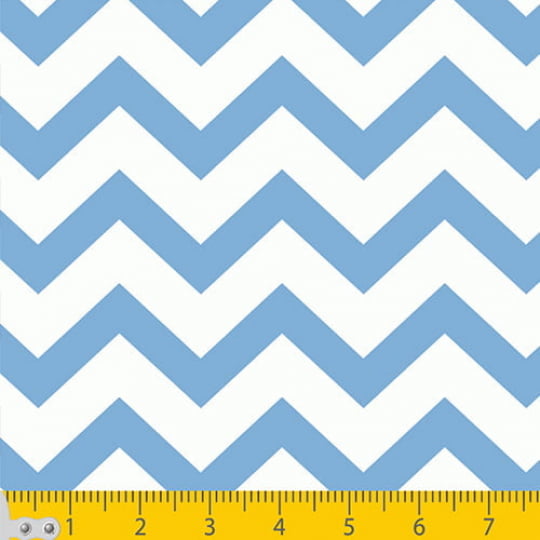 Tecido Tricoline Chevron Stripes - Azul Claro - 100% Algodão - Largura 1,50m