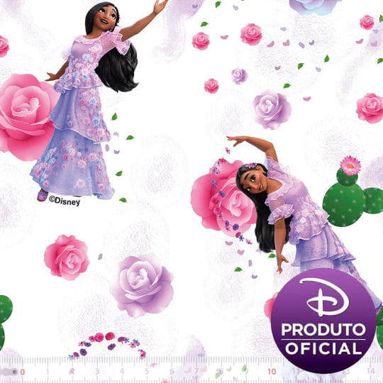 Tecido Tricoline Coleção Disney - Encanto - Isabela Madrigal - 100% Algodão - Largura 1,50m