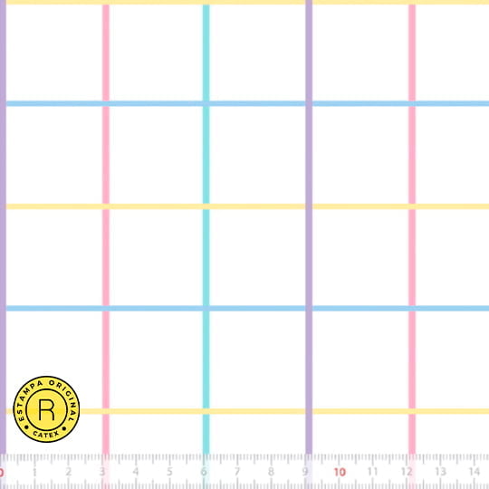 Tecido Tricoline Coleção Mundo de Alegria Composê - Grid Colorido - 100% Algodão - Largura 1,50m