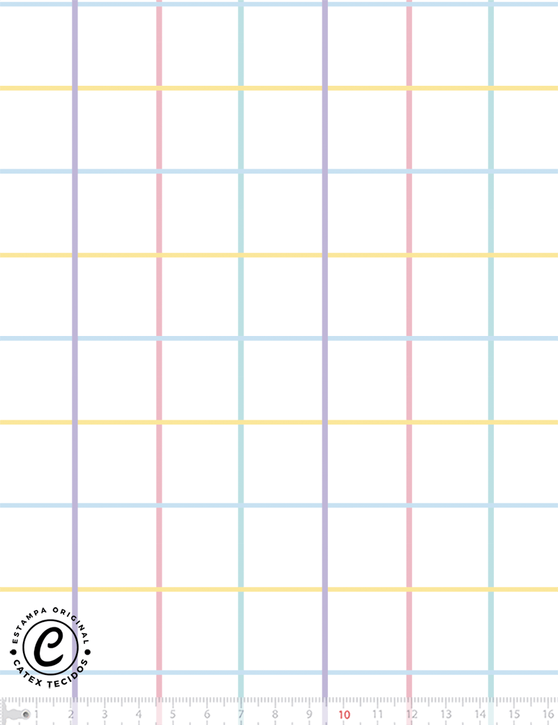 Tecido Tricoline Coleção Mundo de Alegria Composê - Grid Colorido - 100% Algodão - Largura 1,50m