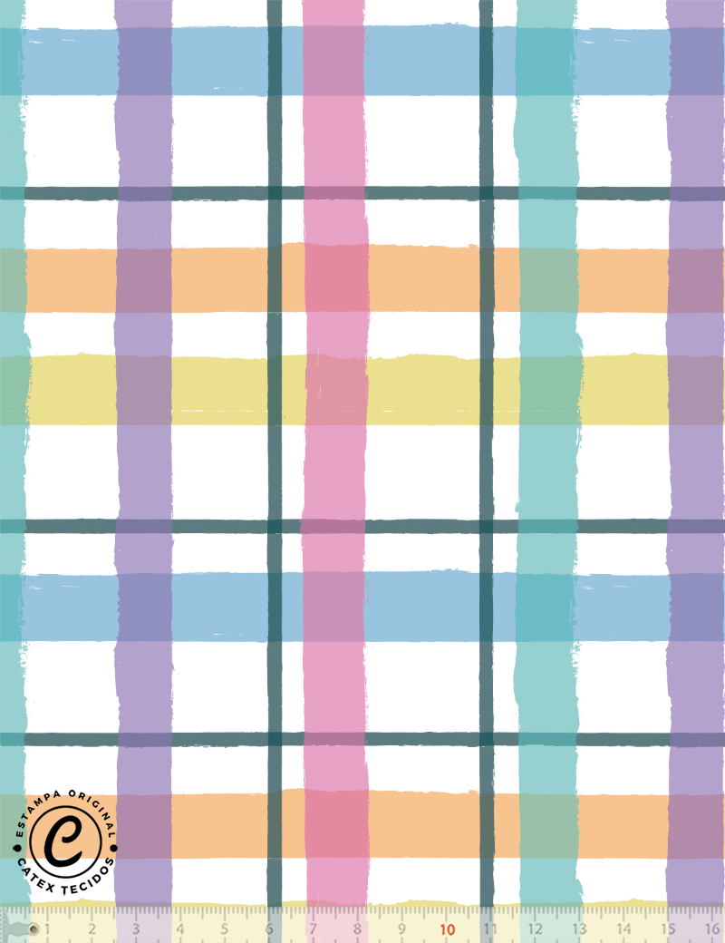 Tecido Tricoline Coleção Mundo de Alegria Composê - Xadrez Colorido - 100% Algodão - Largura 1,50m