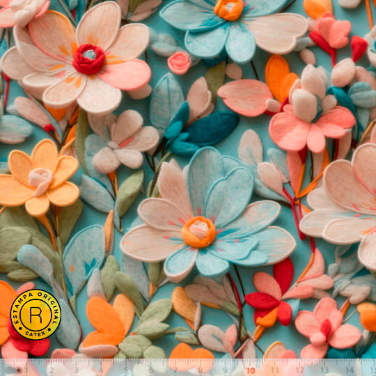 Tecido Tricoline Especial Coleção 3D - Floral 04 - 100% Algodão - Largura 1,50m
