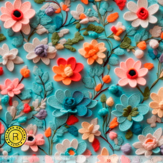 Tecido Tricoline Especial Coleção 3D - Floral 05 - 100% Algodão - Largura 1,50m