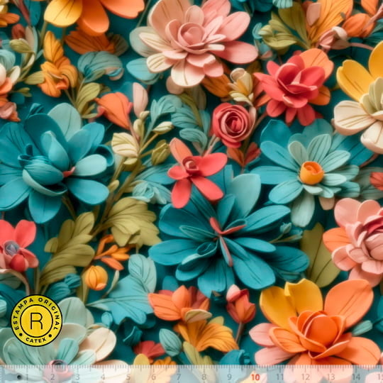 Tecido Tricoline Especial Coleção 3D - Floral 06 - 100% Algodão - Largura 1,50m