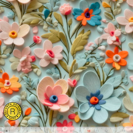 Tecido Tricoline Especial Coleção 3D - Floral 09 - 100% Algodão - Largura 1,50m