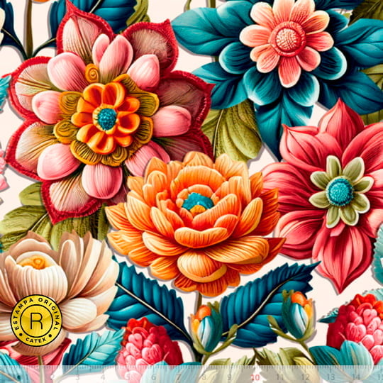 Tecido Tricoline Especial Coleção 3D - Floral Light - 100% Algodão - Largura 1,50m