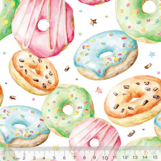 Tecido Tricoline Especial Donuts Rosquinha - 100% Algodão - Largura 1,50m