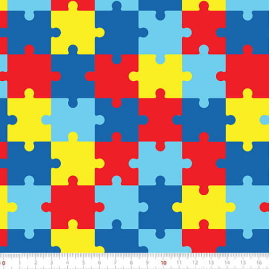 Tecido Tricoline Especial Puzzle Colorido - 100% Algodão - Largura 1,50m