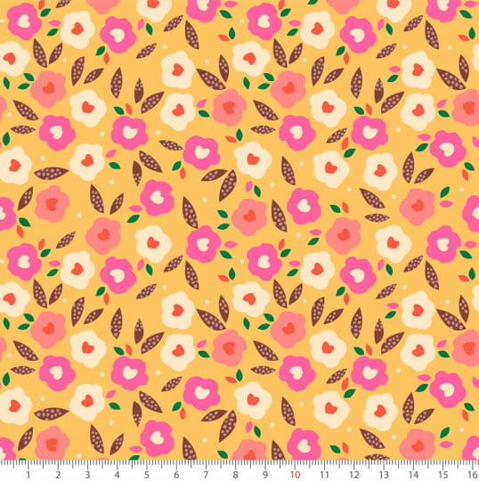 Tecido Tricoline Floral Jardins de Monet - Amarelo - 100% Algodão - Largura: 1,50m