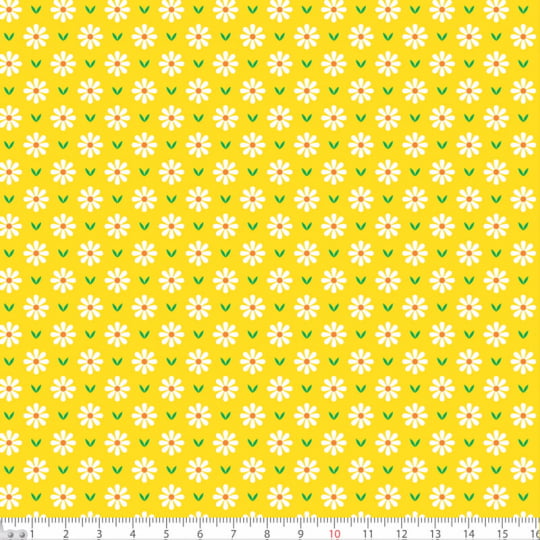 Tecido Tricoline Mini Margarida - Amarelo - 100% Algodão - Largura: 1,50m