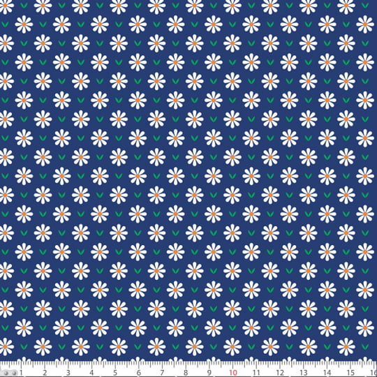 Tecido Tricoline Mini Margarida - Azul Marinho - 100% Algodão - Largura: 1,50m