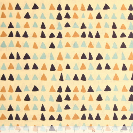 Tecido Tricoline Mundi Light - Triangulos Coloridos - Fundo Bege - 100% Algodão - Largura 1,47m