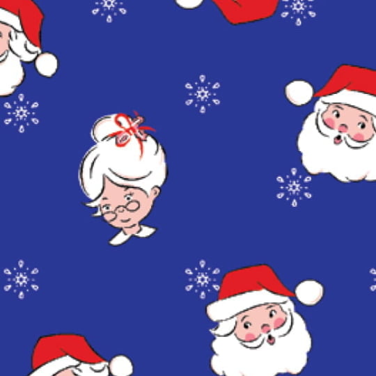 Tecido Tricoline Natal Design - Papai e Mamãe Noel - Azul Royal - 100% Algodão - Largura: 1,50m