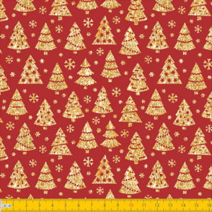 Tecido Tricoline Natal - Pinheiro Natalino - Vermelho - 100% Algodão - Largura: 1,50m