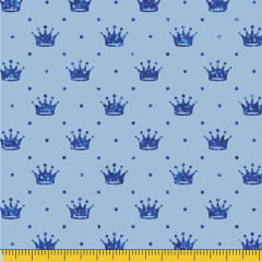 Tecido Tricoline Pequenas Coroas e Poás - Azul c/ Azul - 100% Algodão - Largura 1,50m