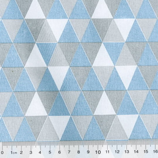 Tecido Tricoline Triangulo Geométricos - Azul Claro - 100% Algodão - Largura 1,50m
