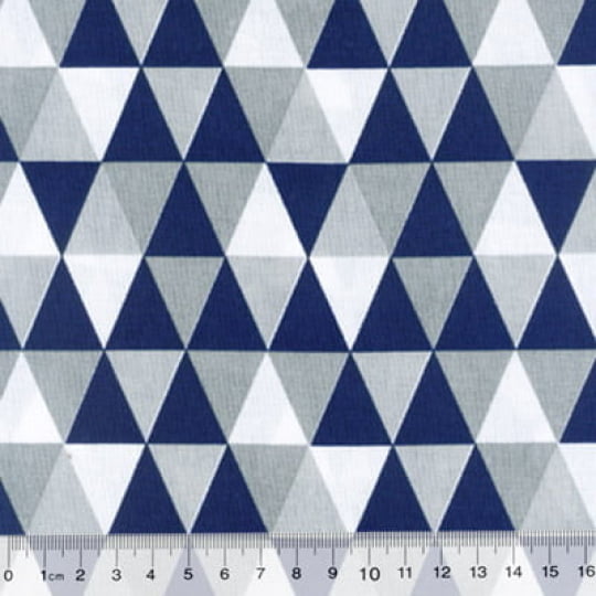 Tecido Tricoline Triangulo Geométricos - Azul Marinho - 100% Algodão - Largura 1,50m