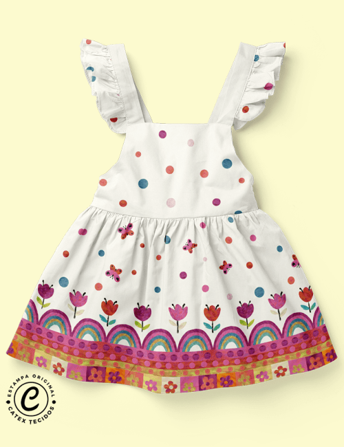 Tecido Viscose Especial Barra de Vestido Infantil - Butterfly Garden - 100% Viscose - Largura 1,40m