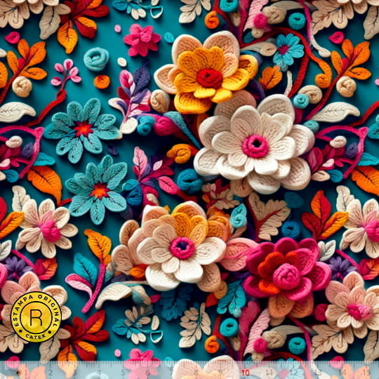 Tecido Viscose Especial Coleção Coleção 3D - Floral 19 - 55% Algodão e 45% Viscose - Largura 1,50m