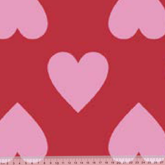 Tecido Viscose Estampada - Big Heart - Vermelho - 100% Viscose - Largura 1,40m