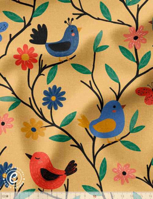 Tecido Viscose Especial Linha Colorful Catex - Pássaros Coloridos - 100% Viscose - Largura 1,50m