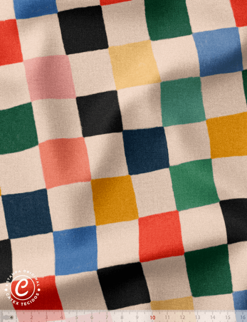 Tecido Viscose Especial Linha Colorful Catex - Quadriculado Pincel Colorê - 100% Viscose - Largura 1,50m