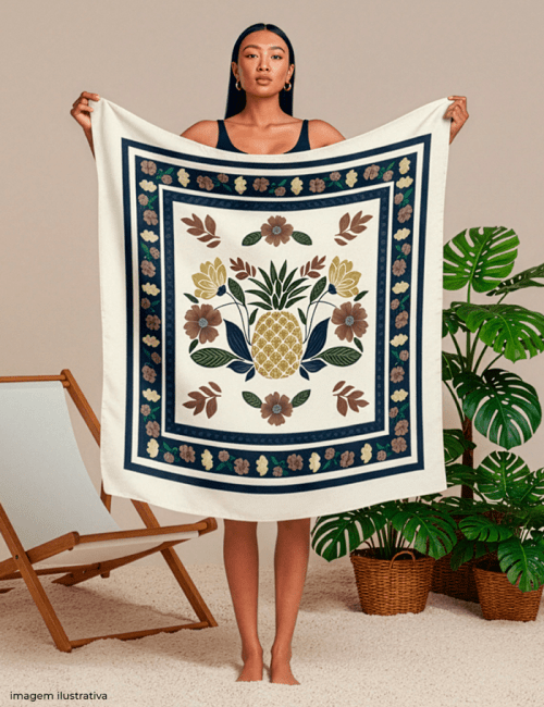 Tecido Viscose para Canga - Abacaxi Botânico - 100% Viscose - 1,30m x 1,40m Tecido Viscose para Canga - Abacaxi Botânico - 100% Viscose - 1,30m x 1,40m