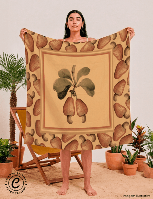 Tecido Viscose para Canga - Caju Imperial - 100% Viscose - 1,30m x 1,40m