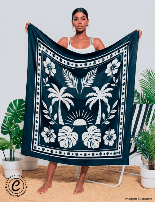 Tecido Viscose para Canga - Noite Tropical - 100% Viscose - 1,30m x 1,40m