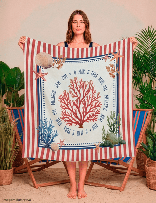 Tecido Viscose para Canga - O Mar é Pra Mim Um Milagre Sem Fim - 100% Viscose - 1,30m x 1,40m