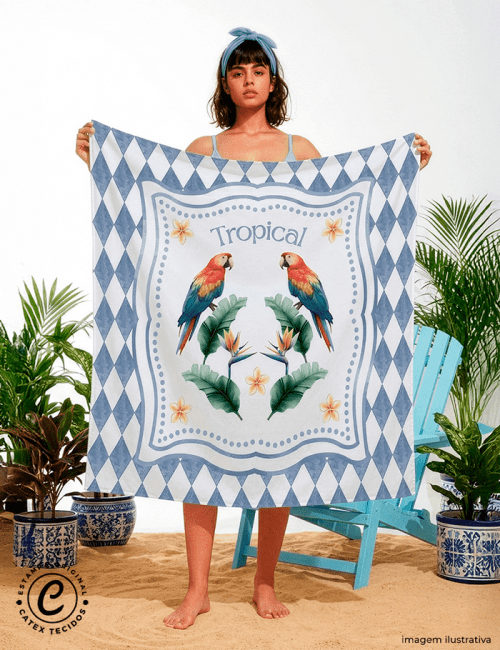 Tecido Viscose para Canga - Royal Araras - 100% Viscose - 1,30m x 1,40m