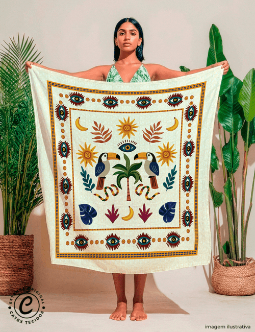 Tecido Viscose para Canga - Tropical Místico - 100% Viscose - 1,30m x 1,40m