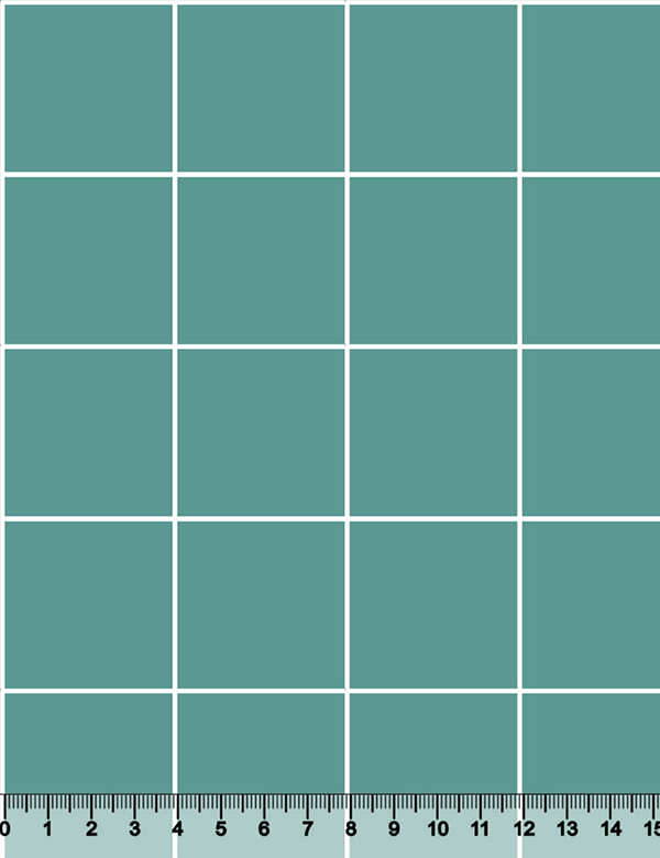 Tecido Tricoline Coleção Composê Ideal Turquesa - Grid Square - Listra Branca - 100% Algodão - Largura 1,50m