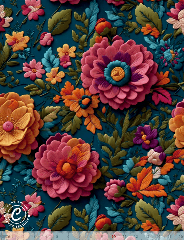 Tecido Tricoline Especial Coleção 3D - Floral 18 - 100% Algodão - Largura 1,50m