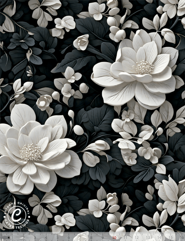 Tecido Tricoline Especial Coleção 3D - Floral 25 - Noite - 100% Algodão - Largura 1,50m