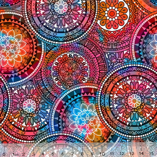 Tecido Tricoline Especial Mandalas Redondas - 100% Algodão - Largura 1,50m