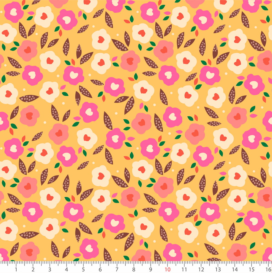 Tecido Tricoline Floral Jardins de Monet - Amarelo - 100% Algodão - Largura: 1,50m
