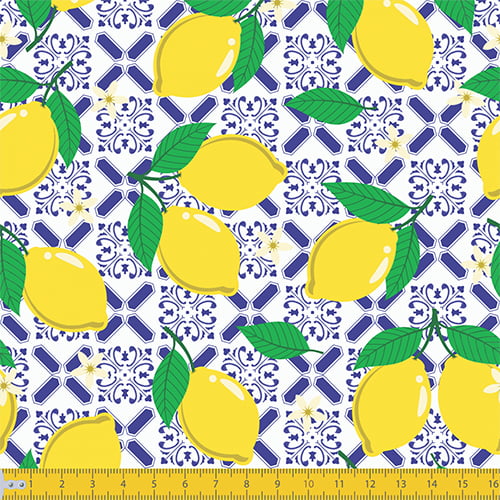 Tecido Tricoline Ladrilhos Limão Siciliano - 100% Algodão - Largura: 1,50m