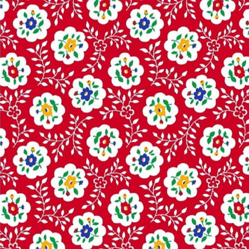 Tecido Tricoline Mista Pop Textoleen Floral Bloom - Vermelho - 50% Algodão 50% Poliéster - Largura 1,38m
