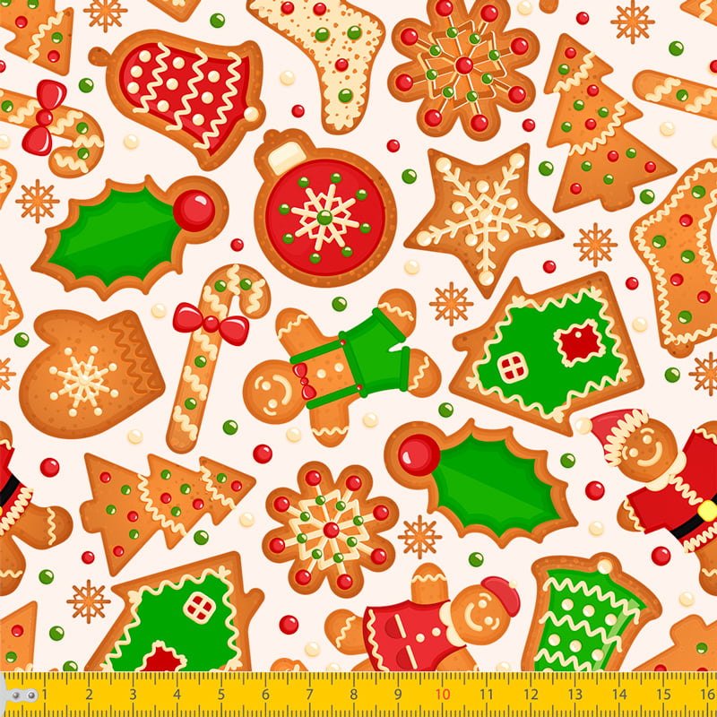Tecido Tricoline Natal - Biscoitos Natalinos - Bege - 100% Algodão - Largura: 1,50m