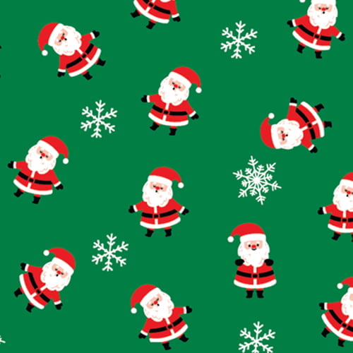 Tecido Tricoline Natal Design - Pequeno Papai Noel - Verde - 100% Algodão - Largura: 1,50m