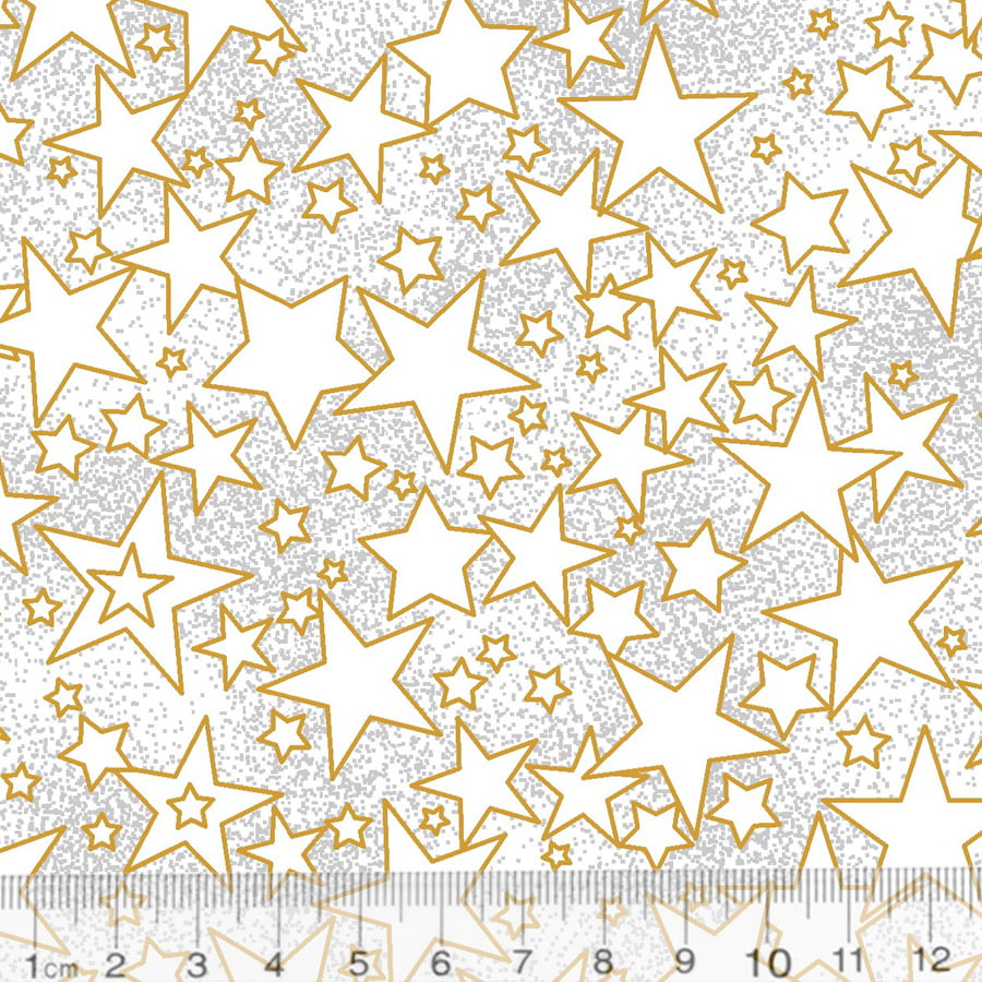 Tecido Tricoline Natal - Estrelas de Natal - Branco - 100% Algodão - Largura 1,50m