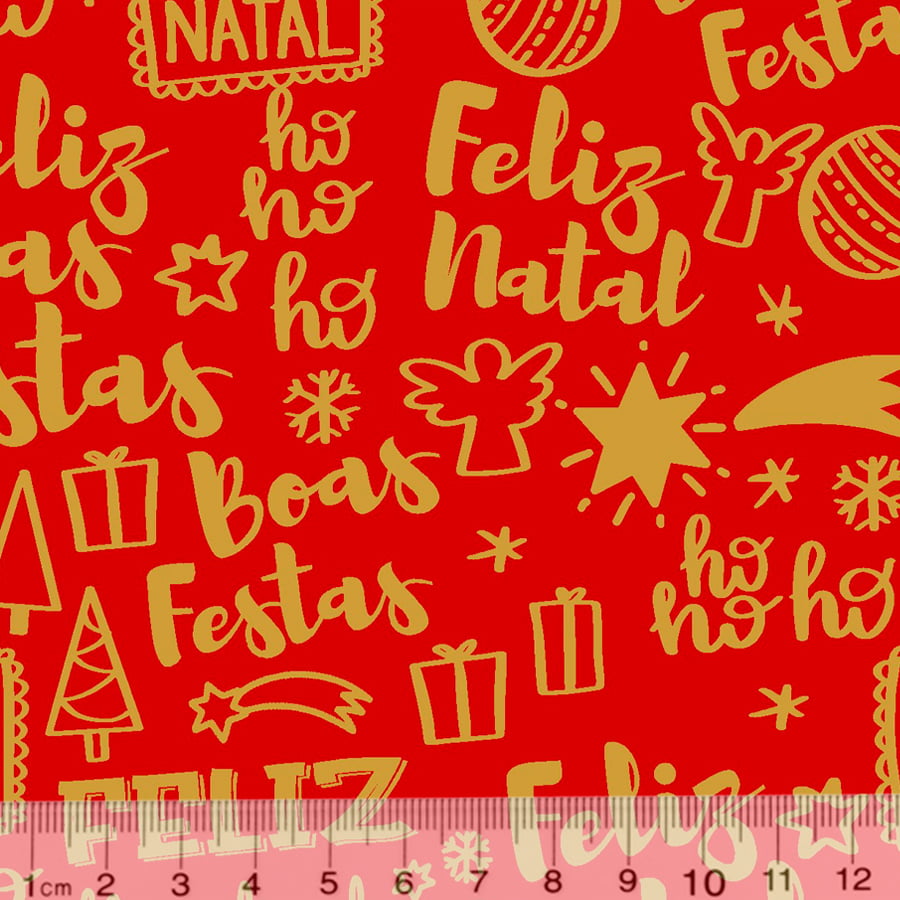 Tecido Tricoline Natal - Frases de Natal - Vermelho - 100% Algodão - Largura 1,50m