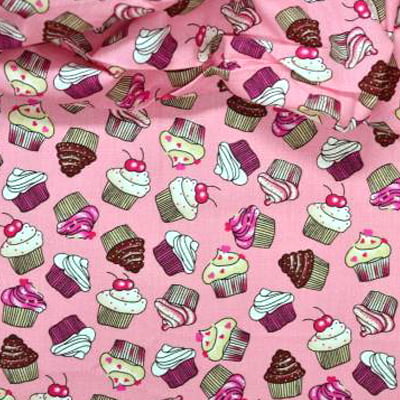 Tecido Tricoline Siena Pequenos Cupcakes - Rosa - 100% Algodão - Largura 1,50m